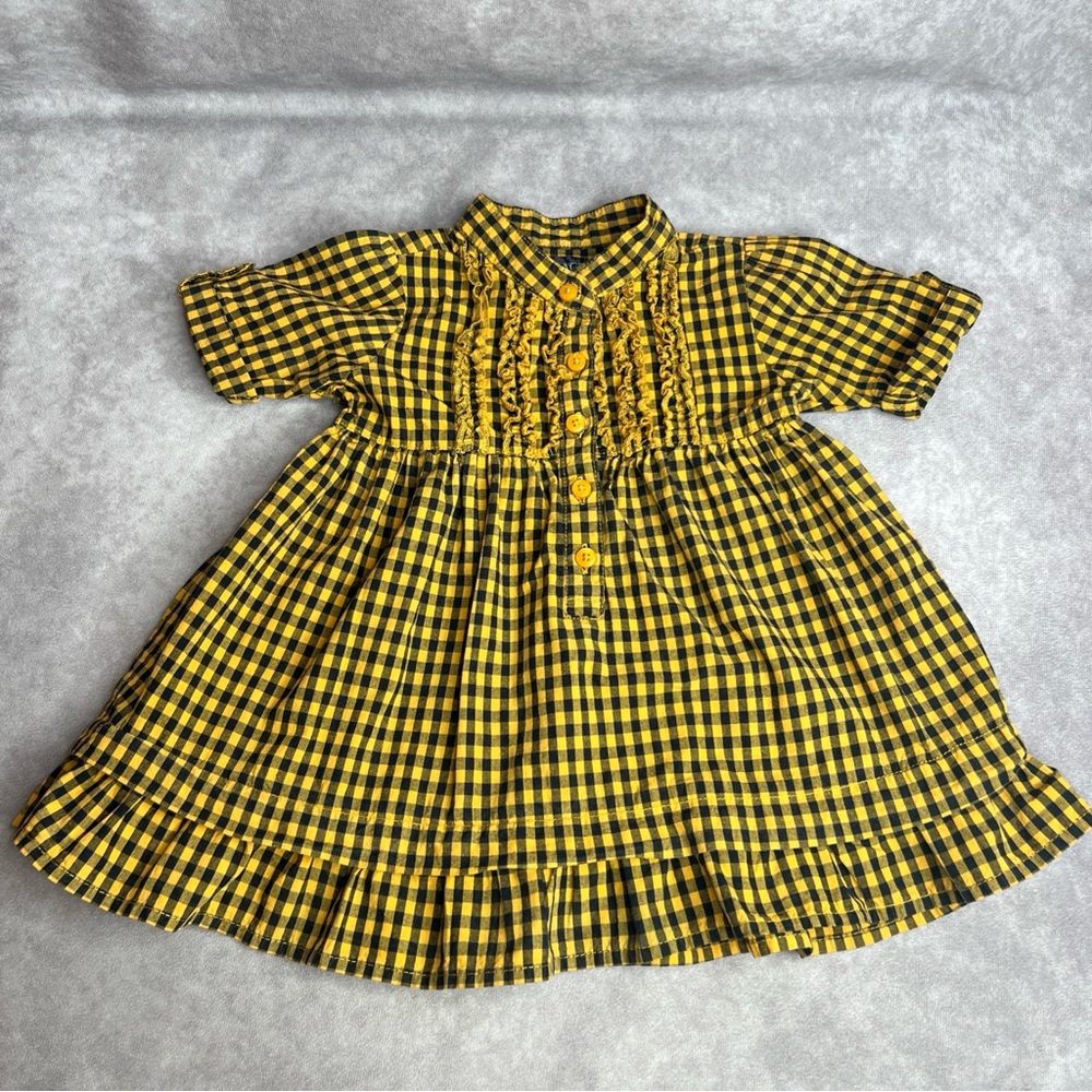 PLACE est. 1989 Baby Girl Dress 12M Black Orange Gingham Plaid Ruffle Cotton